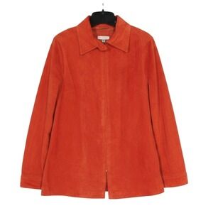 YVONNE LE MARIE Lined SUEDE LEATHER Burnt Orange FULL-ZIP Slit Cuff JACKET Sz 10